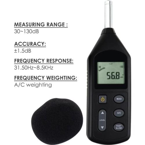 Digital Noise Level Meter Sound Tester 30~130dBA A / C Frequency Weighting Tool Pre-calibrated Volume Meter w/ Tripod Hole