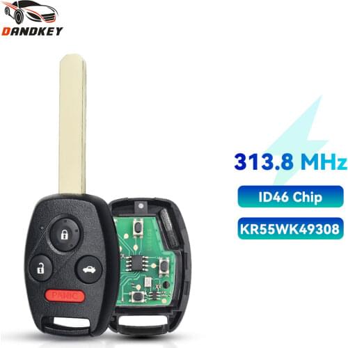 Dandkey 3+1 4 Buttons 313.8 MHz Car KR55WK49308 Uncut Blade Remote Key ID46 Chip For Honda Pilot Accord 2008 2009 2010 2011 2012