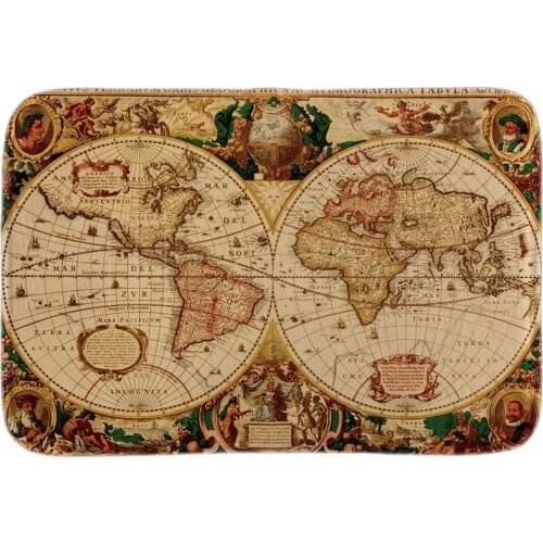 Home Decor Doormats With World Map Colonial Town Soft Lightness Indoor Outdoor Bathroom Door Mats Short Plush Fabic Floor Mats
