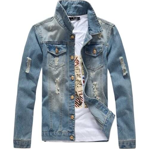 Spring Autumn Cowboy Ripped Jeans Jacket Men Casual Slimming Denim Jacket and Coat Washed Cotton OUTWEAR Cardigan Male Clothing