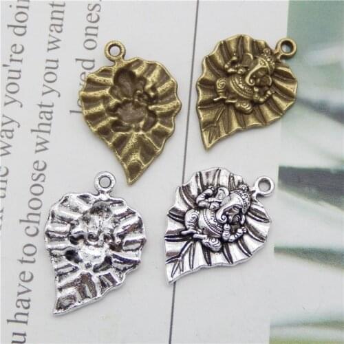 Julie Wang 10PCS Ganesha Leaf Charms Alloy Elephant God Bracelet Pendant Jewelry Making Metal Accessory