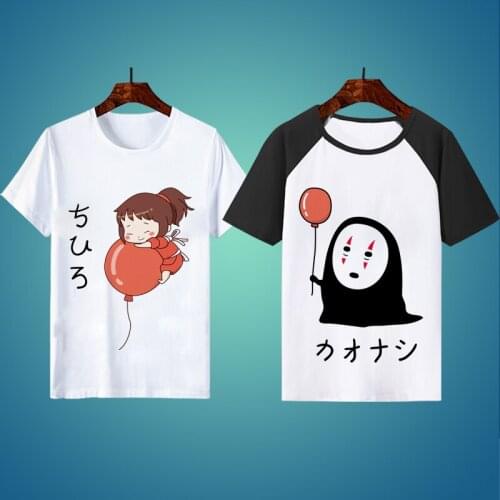 Spirited Away Ogino Chihiro Cosplay T Shirt Japanese Anime No Face Man Cartoon Printed Summer T-Shirt Short Sleeves Top Tee