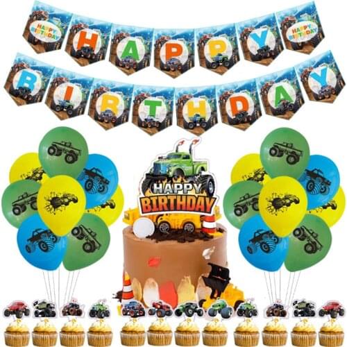 Racing theme party supplies Boy birthday party decoration match Chen pull flag cake card car banner latex balloon set
