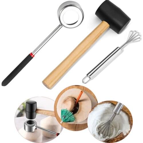 Hot Sale Coconut Opener with Hammer & Stainless Steel Scraper, Young & Mature Coconuts Opening Tool Kit for Meat Removal