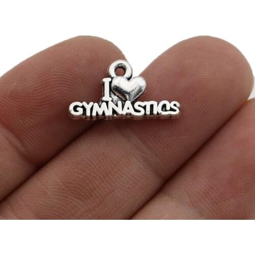 JAKONGO I Love Gymnastics Charm Pendants for Jewelry Making Bracelet DIY Accessories 20x11mm 20pcs