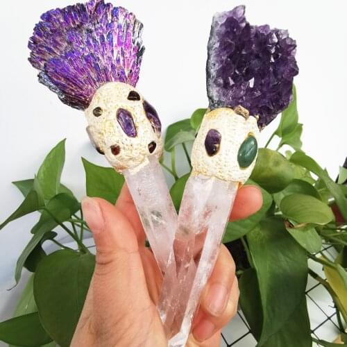 1pc High quality natural amethyst and white quartz crystal tower specimen aura stones and crystals gifts