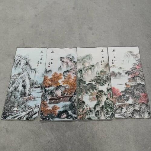 China Four screen painting Thangka embroidery embroidered silk tapestry embroidery Landscape painting