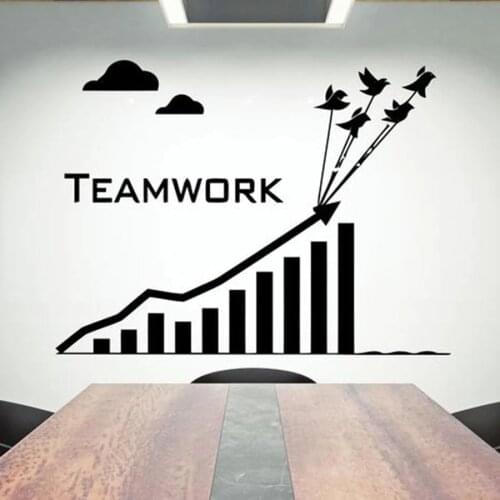 Teamwork Wall Decal Rising Data Vinyl Wall Sticker Office Creative Decor Motivational Inspire Idea Cloud Birds Mural Art S1018