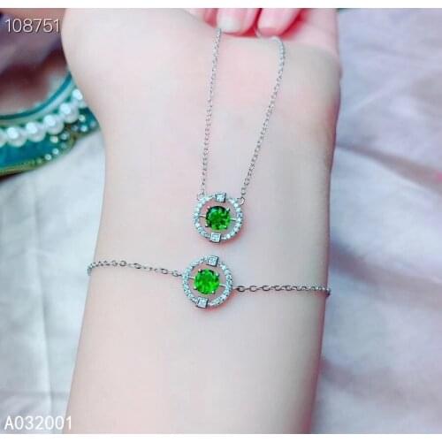 KJJEAXCMY fine jewelry natural Diopside 925 sterling silver women pendant chain necklace bracelet set support test popular