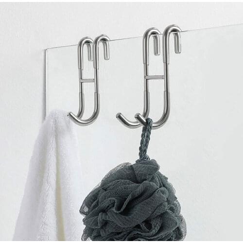 Shower Door Hooks (2-Pack), Over Door Hooks for Bathroom Frameless Glass Shower Door, Towel Hooks, Shower Squeegee Hooks