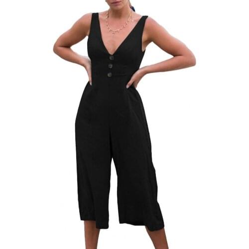 Summer Jumpsuit Women Sexy Vest Straps Backless Women Deep V Lace-up Buttons Romper Party Summer Overalls Clothing 2021