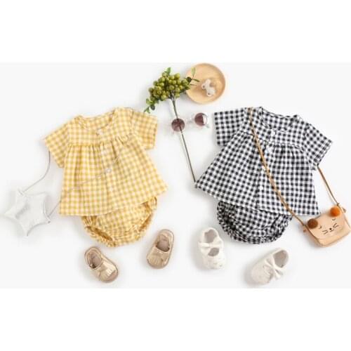 Summer Baby Girls Clothes Plaid Button Top+Shorts Outfit Set Casual Clothes Hot Style1