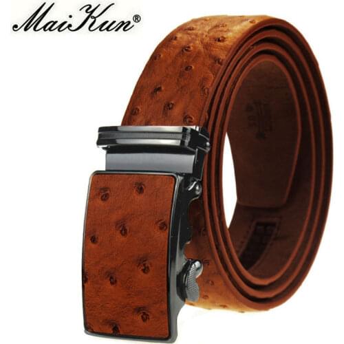 Maikun Luxury Genuine Leather Belts for Men Belt Ostrich Grain Cowskin Automatic Buckle Belt Ceinture Homme Cinto Masculino