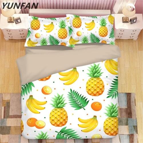 Watercolor Duvet Cover Set Exotic Fruits Pattern Pineapples Bananas Oranges Tropical Leaves Bedding Set single quilt cover sets