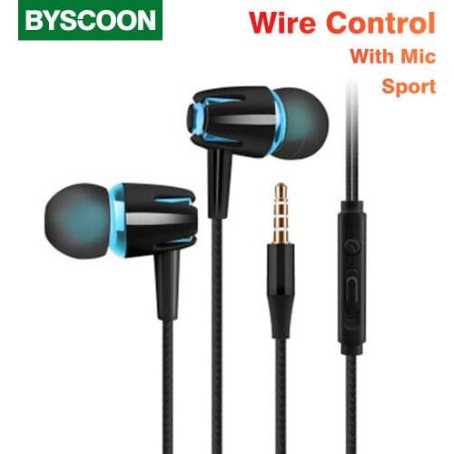 Byscoon Earphones 3.5mm Jack 1.2m In-Ear Wired Control Sport Headset Wired Earphone For Huawei Honor Smartphone With Microphone