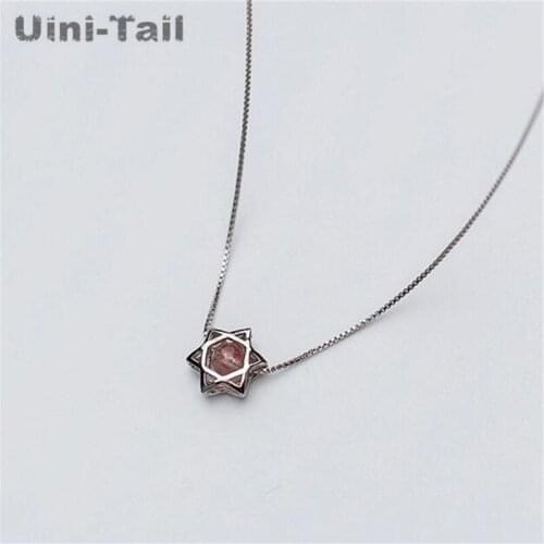 Uini-Tail new hot 925 sterling silver six-star star strawberry crystal necklace simple fashion pink trick peach jewelry GN508