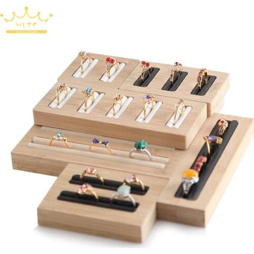 Jewelry Display Ring Tray Natural Bamboo and Wooden Rectangular Ring Display Tray Jewelry Display Counter