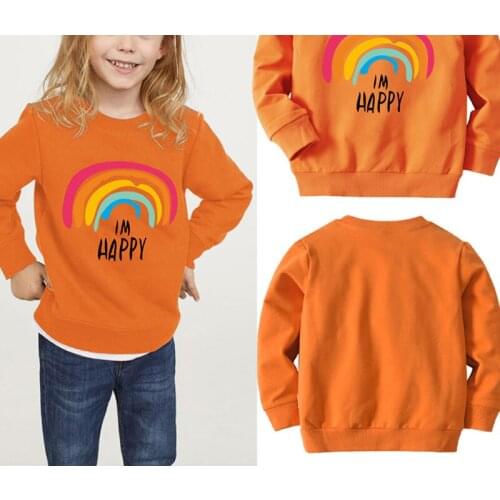 Pudcoco Baby Hoodie Rainbow Cartoon Printed Full Length Regular Sleeve Round Neck Pullover Fashion Cotton Top