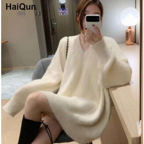 Womens Soft Sweaters Chic Luxury Faux Mink Cashmere Oversized Loose Knit Pullover V Neck Autumn Winter Thick Warm Christmas