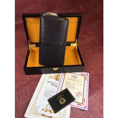 Luxury Quality 100% Genuine/Real python skin long size wallet purse 2 zippers closuer black cash holder bank credit card holder