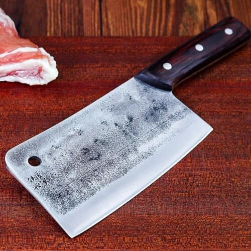 Hand-forged high-carbon steel cleaver Sharp bone chopping knife Retro Chinese slaughter knife Tang Knife