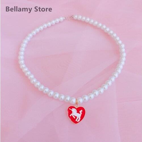 Hand made French retro love pony pearl collarbone chain