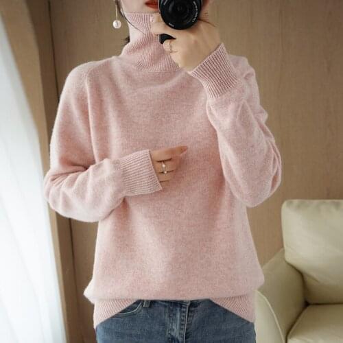 S-XXL High collar casual loose cashmere sweater ladies long-sleeved knitted large size wool sweater new pullover FRSEUCAG brand