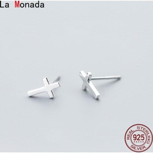 La Monada Cross Small Stud Earrings Minimalist 925 Sterling Silver Earrings For Women Girls Real Silver 925 Jewelry Earrings