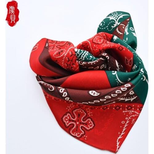 Red green 100% silk scarf femme printed cashew nut 50cm small square scarves women shawl wrap hair band for lady christmas gift