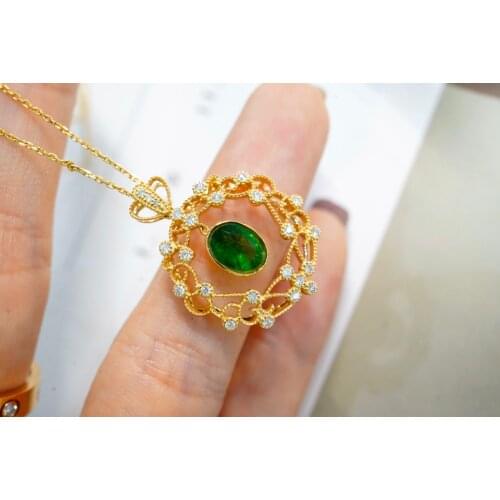 SX710 Solid 18K Yellow Gold Nature Green Emerald 0.75ct Gemstones Pendants Necklaces for Women Fine Jewelry for Women Gifts