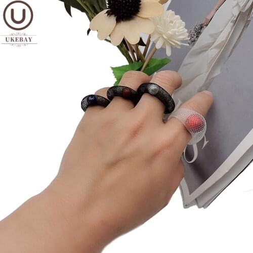 UKEBAY New Mesh Ring Handmade Jewelry Women Pearl Rings Hollow Elasticity Chain Luxury Gift Black Rings Wedding Party Jewellery