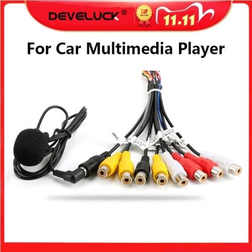 Develuck Universal Car Stereo Radio RCA Output Wire Aux-in Adapter Cable with microphone Video output/input Audio Subwoofer