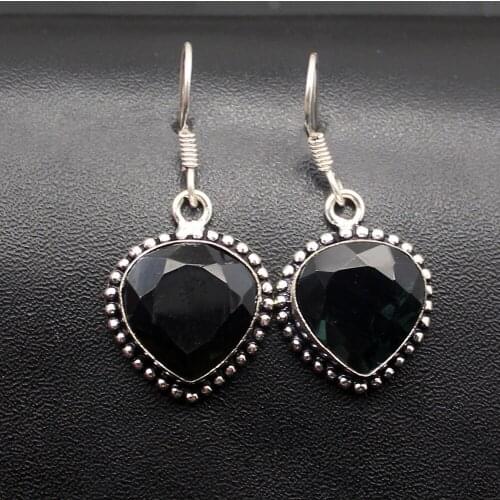 Hermosa Hermosa 49% OFF Heart Shape Vintage NavyTopaz Dangle Earrings For Women 1 1/2 Inch HP192