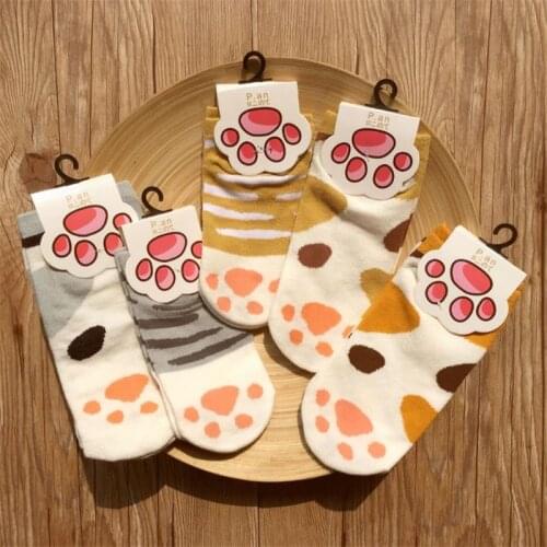 Girl Womens Lovely Cat Paw stripe Socks Cartoon Animal Boat Socks Fashion All-Match Short Sock