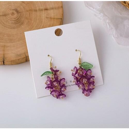 Charm Purple Grape Flowers Earring For Women Fashion Jewelry 2021 New Summer Sweet Fruit Drop Ear Accessories