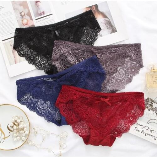 Women Sexy Lingerie for Women Floral Lace Underwear for Women Briefs Sexy Panties Transparent Underpants with Bow Center