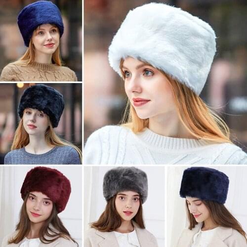 Winter Fur Hats Women Men European Warm Thicken Fake Rabbit Fur Elegant Ladies Beanie Cap Solid Color Windproof Flat Women Hat