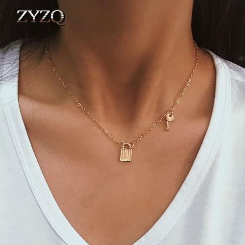 ZYZQ Simple Lock Key Pendant Necklace For WomenGold Creative Elegant 2020 Fashion Female Necklace New Jewelry Wholesale