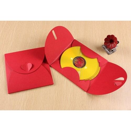 13*13cm Red Paper weeeidng CD Sleeve Discs DVD Packaging Bag Box Retail CD Case Cover Holder Envelope For Wedding Event Party