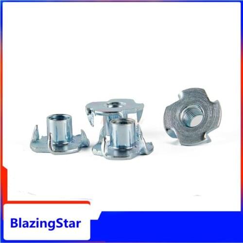 2/10/20pc M4 M5 M6 M8 M10 M12 Thickened Steel Four Claws Speaker Nut Blind Pronged Insert T-Nut for Wood Furniture Length=8-17mm