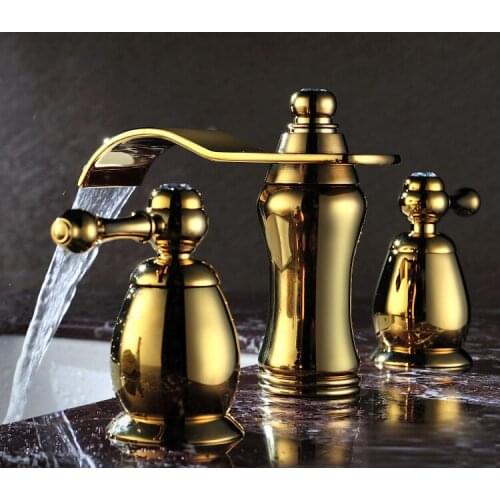 FREE SHIP Bathroom 3 pcs 8 " widespread Lav Sink faucet gold clour Crystal faucet New