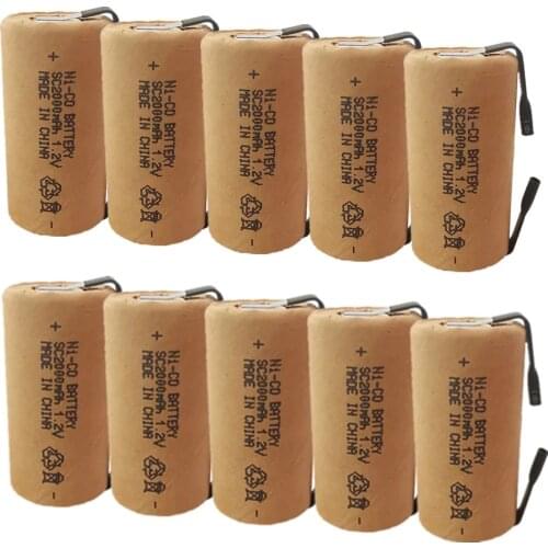 High quality nicd 10pcs Ni-CD SC2000mAh with tabs high power Sub C 10C 1.2V rechargeable battery for power tools electric drill