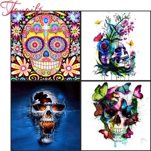 Touoilp 5D DIY Diamond Painting Cross Stitch Skull Paintings Rhinestones Mosaic Kits Diamond Embroidery Skull Heads Pictures