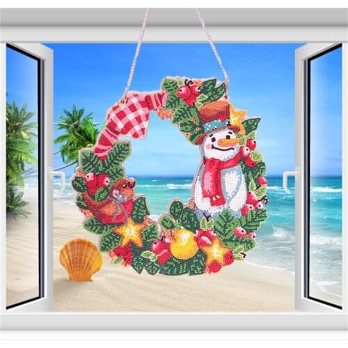 DIY Diamond Painting Full DiamondsWooden Christmas Decorations Childrens Educational 5D Cartoon Door and Window Wreath Pendant
