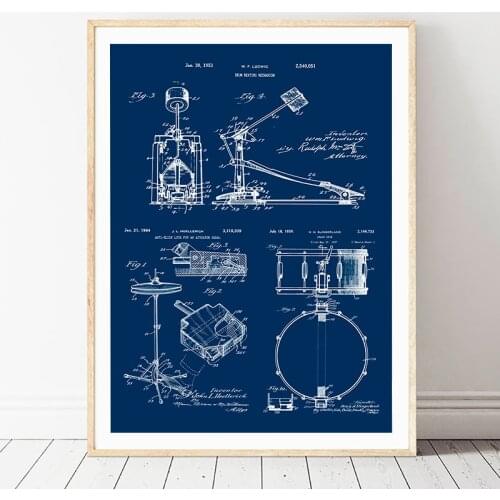 Drum Patent Canvas Poster Musician Gifts Drum Beating Cymbal Art Blueprint Prints Music Decoration Painting Boys Room Wall Decor