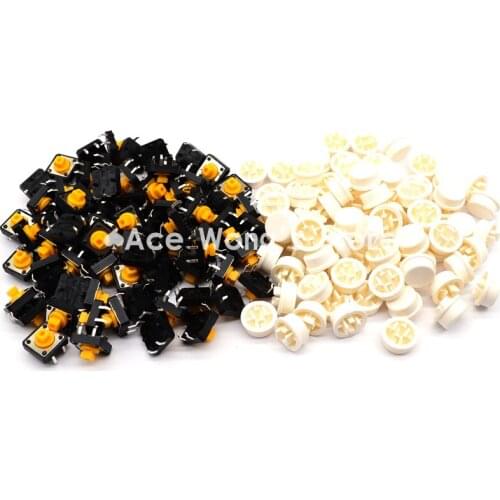 Free shipping,100PCS Tactile Push Button Switch Momentary 12*12*7.3MM Micro switch button + (100pcs White Tact Cap)