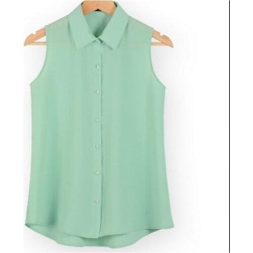 New Fashion Work Wear Office Tops Blouses Summer Turn Down Sleeveless Women Chiffon Shirt Slim Shirts Colors Female Camisa Vest