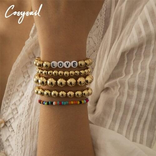 Cosysail 5Pcs/Set Vintage CCB Beaded Bangle Bracelet Set Bohemian Female Letter Bracelet Set Party Jewelry Gift 2021