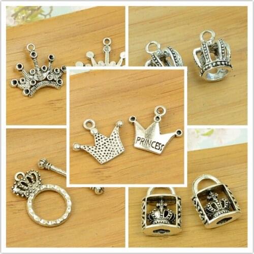 DIY crown shape antique silver alloy charm pendant fit jewelry making royal symbol queen princess accessories findings wholesale