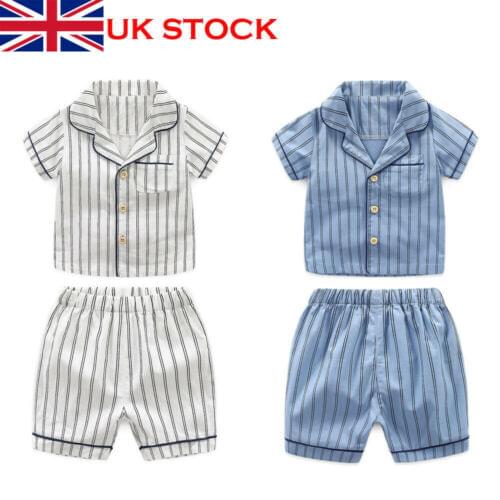 Boys Cotton Pajamas Homewear Kid Children Stripe Loungewear Sleepwear Set Nightgown US